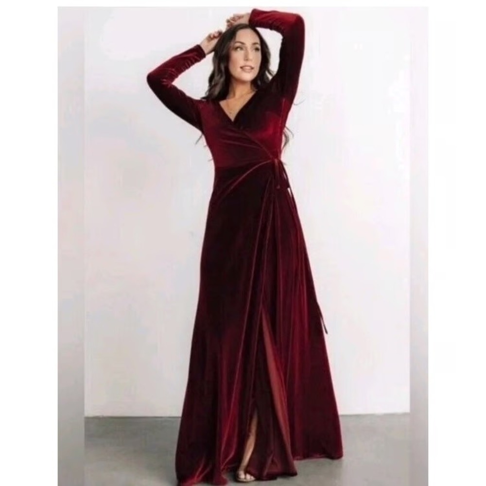 Baltic Born Esmerelda Merlot Velvet Wrap Maxi Dress Small - Picture 1 of 12